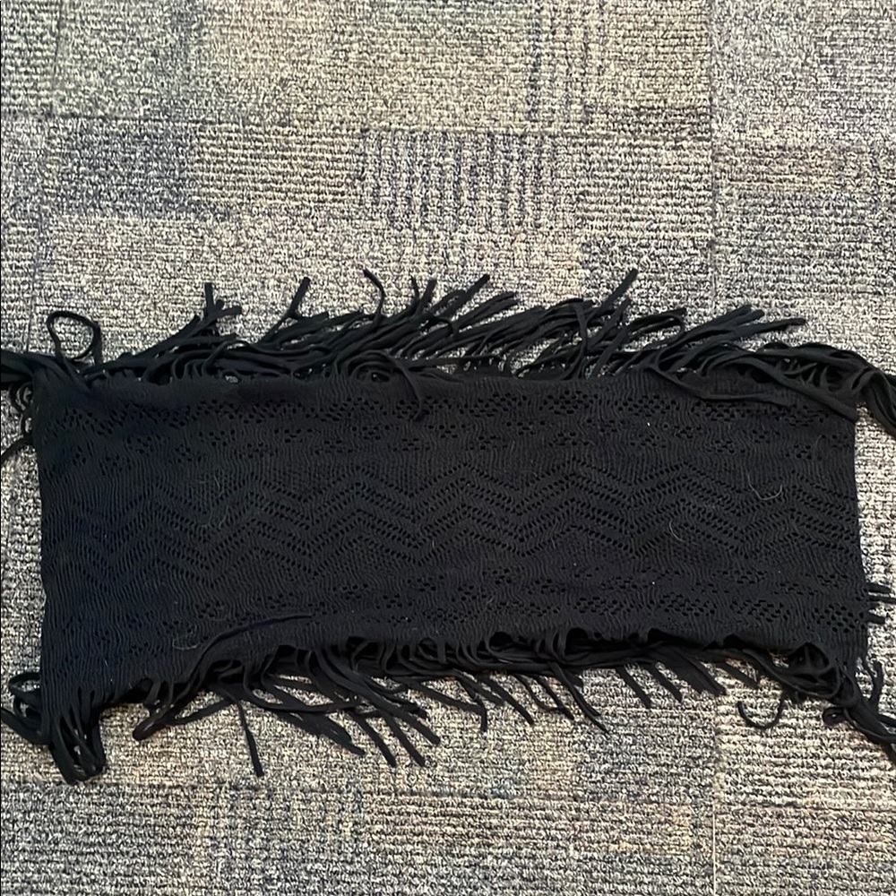 Black Rectangular infinity Scarf with Fringe